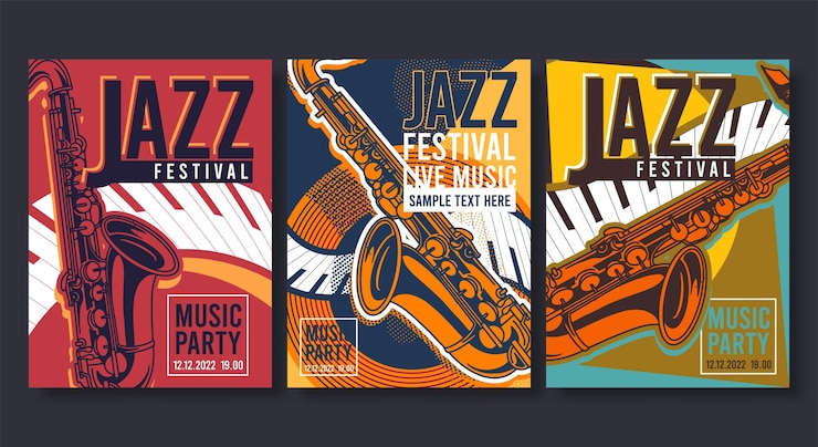 Vettore gratuito poster per jazz volantino banner moderno creativo per concerti di musica e festival illustrazione vettoriale
