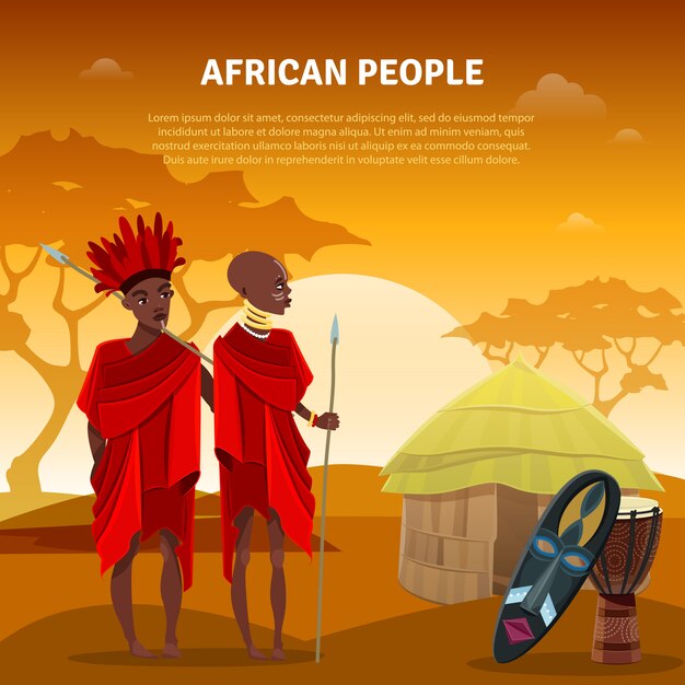 Poster piatto di persone e cultura africana