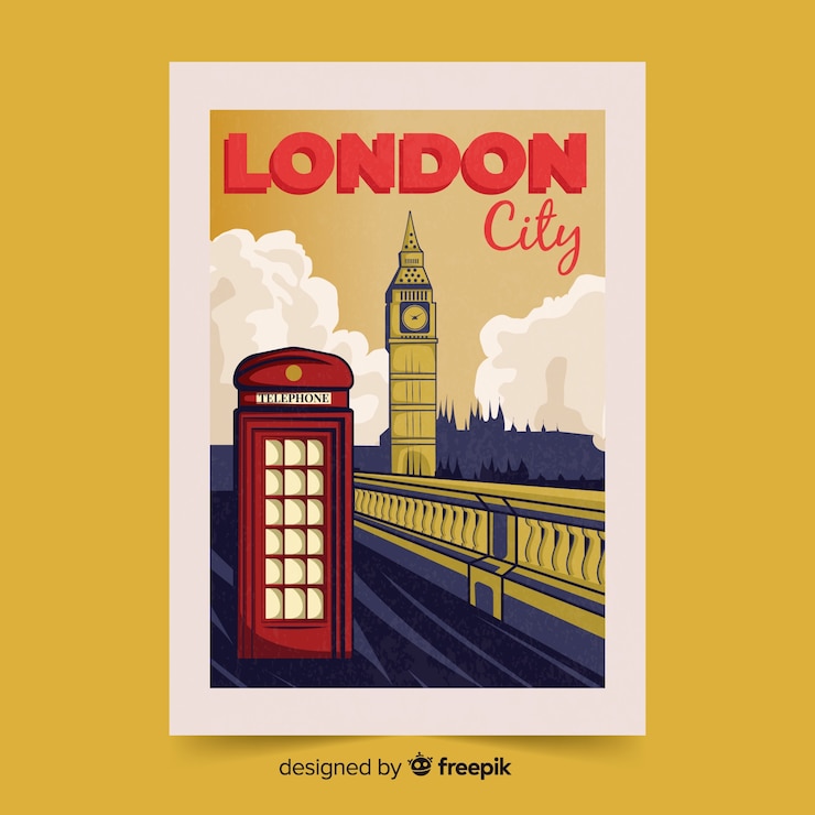 Vettore gratuito poster promozionale retrò del modello di londra