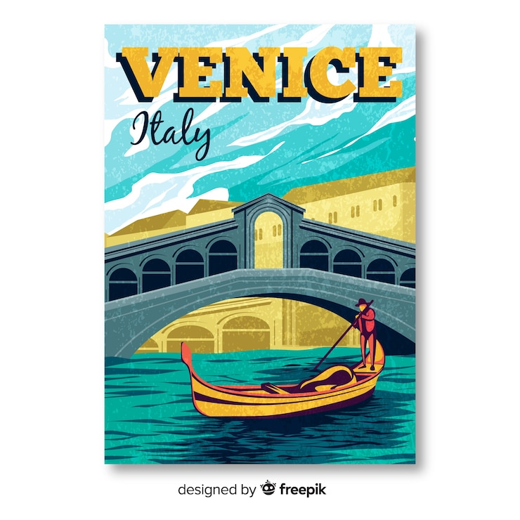Vettore gratuito poster promozionale retrò del modello di venezia