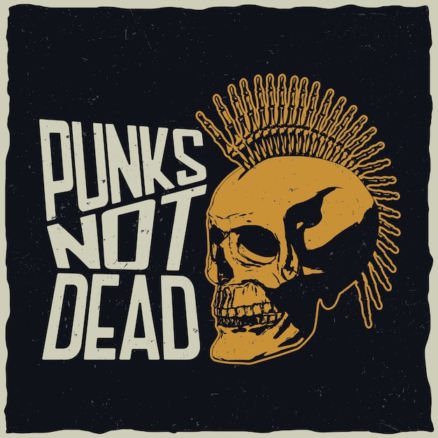 Poster Punks not dead con teschio punk da disegnare per t-shirt e biglietti di auguri