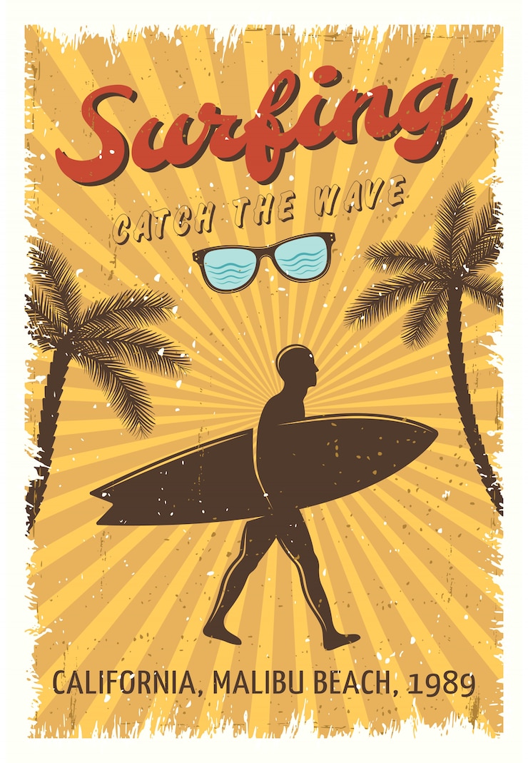 Vettore gratuito poster retrò surf