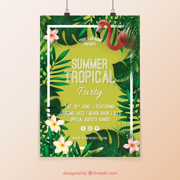 Poster tropicale con fiori e flamenco