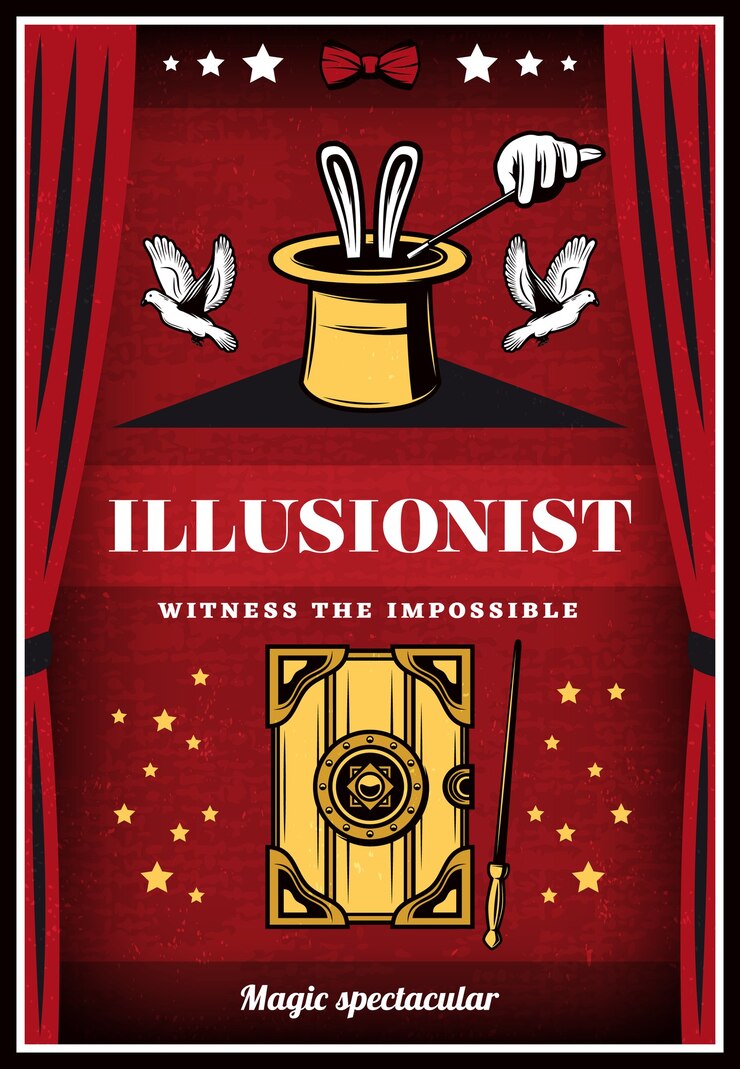 Vettore gratuito poster vintage di illusione magica colorata