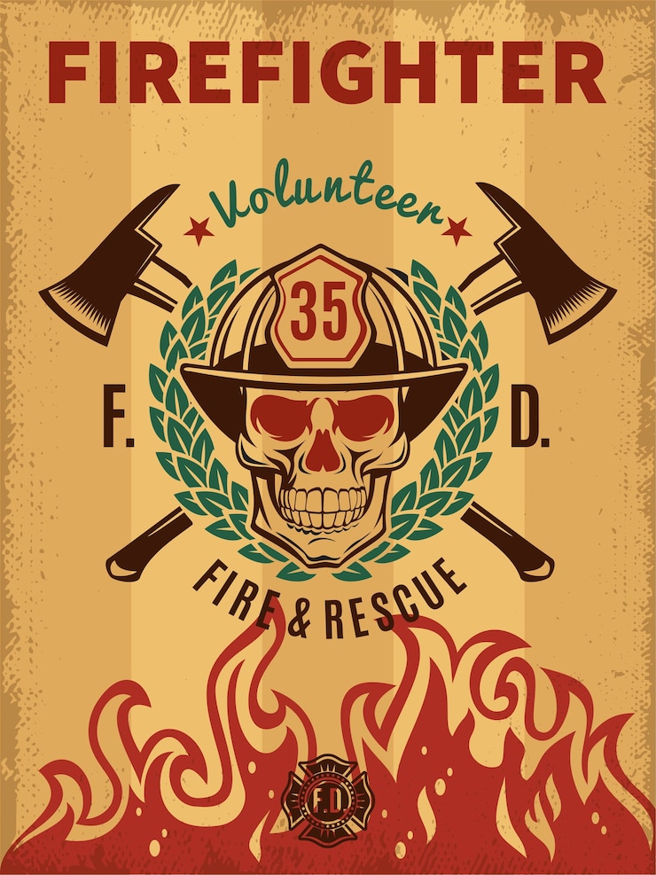 Vettore gratuito poster vintage di vigile del fuoco