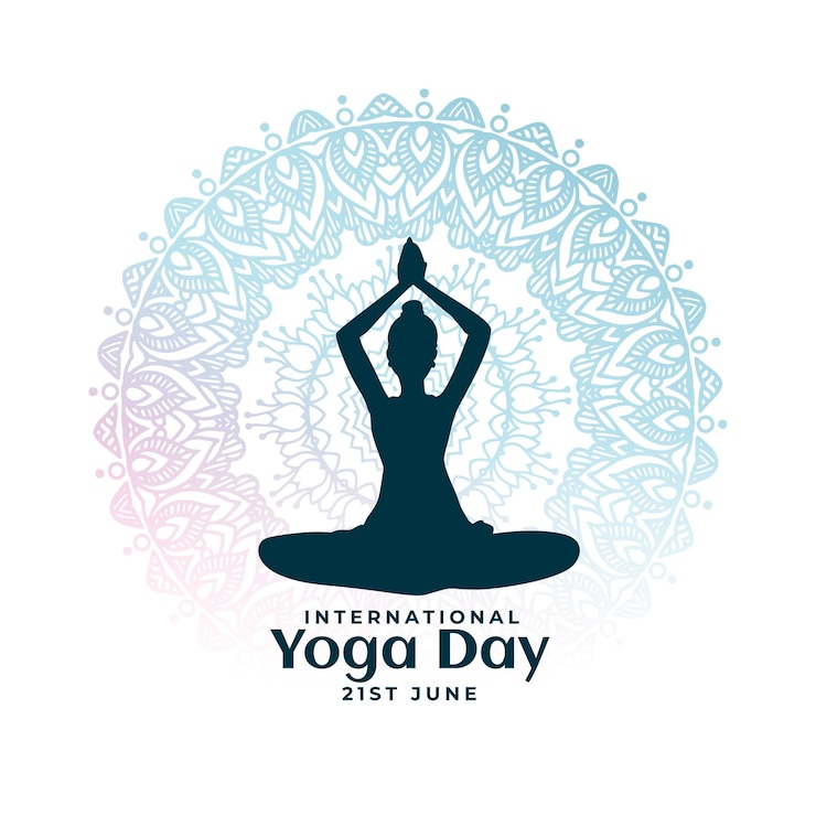 Vettore gratuito postura della giornata mondiale dello yoga con poster design mandala