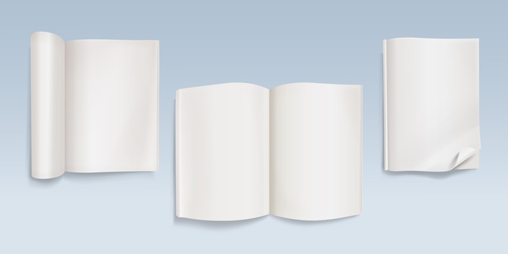 Vettore gratuito prenota con pagine vuote illustrazione del notebook con fogli di carta bianca e angoli curvi.
