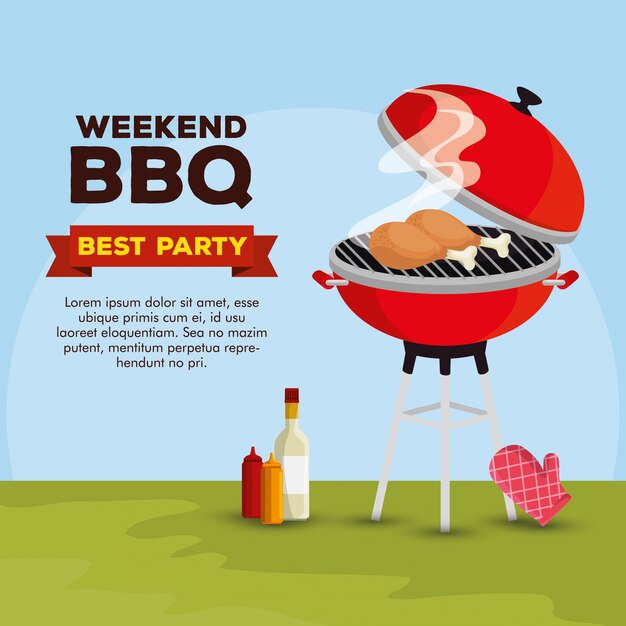 Preparazione della griglia delle cosce con l'illustrazione del bbq e delle salse