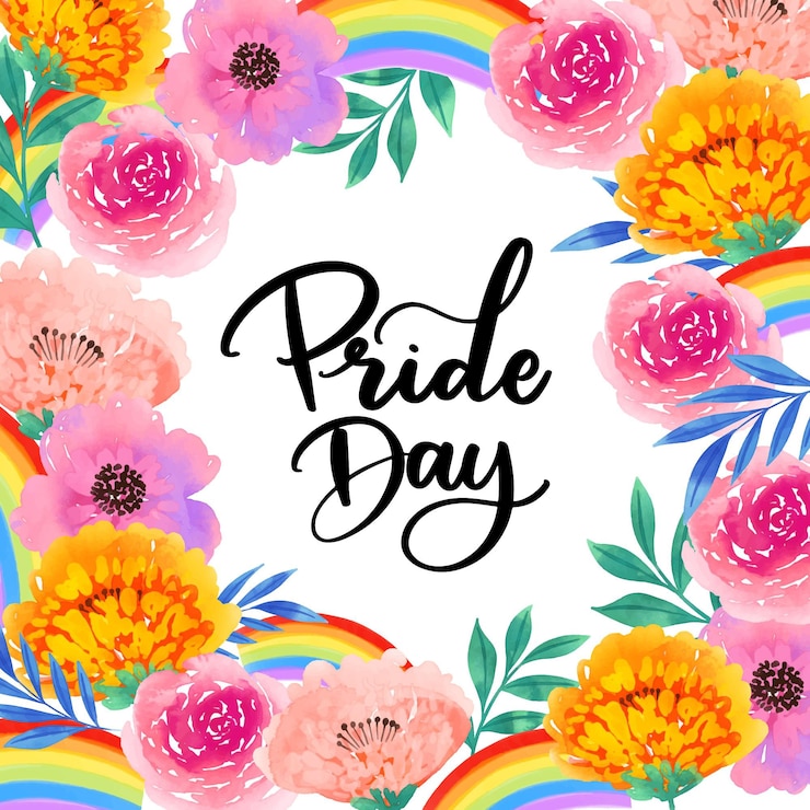 Vettore gratuito pride day lettering fiori ad acquerelli