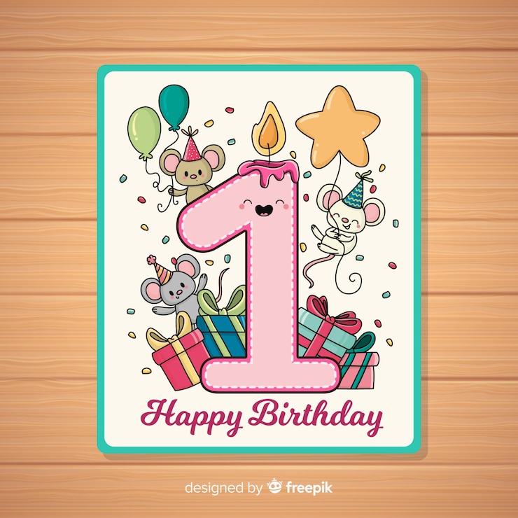 Vettore gratuito primo biglietto d'invito di compleanno