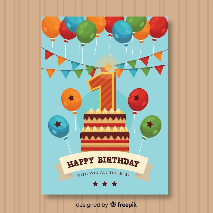 Vettore gratuito primo biglietto d'invito di compleanno
