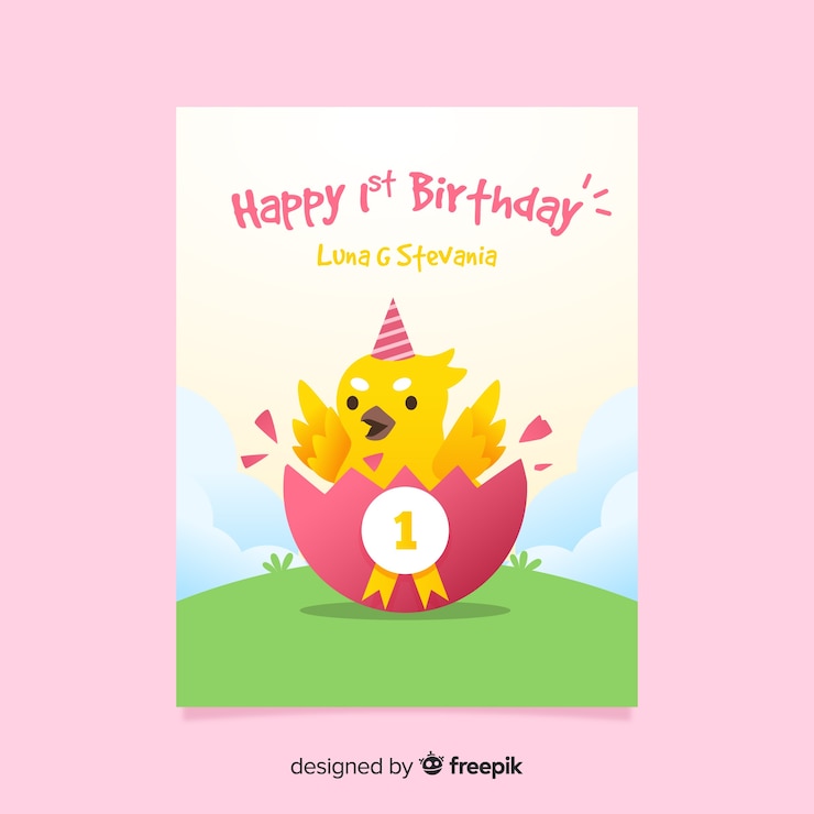 Vettore gratuito primo invito di pollo di compleanno