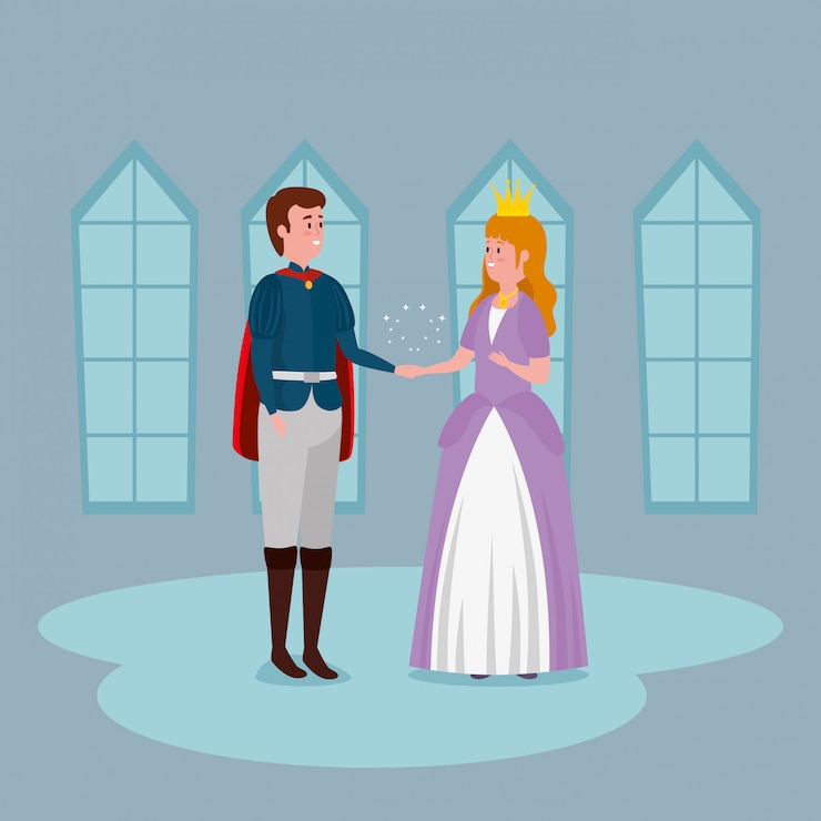 Vettore gratuito principessa con il principe nel castello al coperto