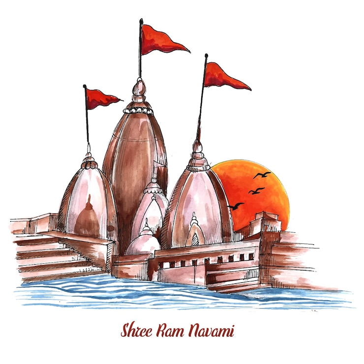 Vettore gratuito priorità bassa della carta del festival di shri ram navami