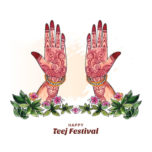 Priorità bassa della cartolina d'auguri del festival indù di mehndi hariyali teej della mano delle donne