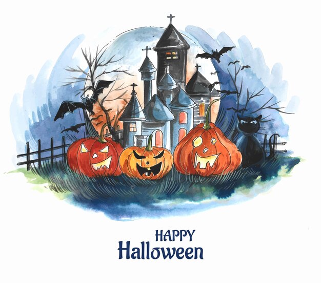 Priorità bassa delle zucche dell'acquerello della casa spettrale di Halloween