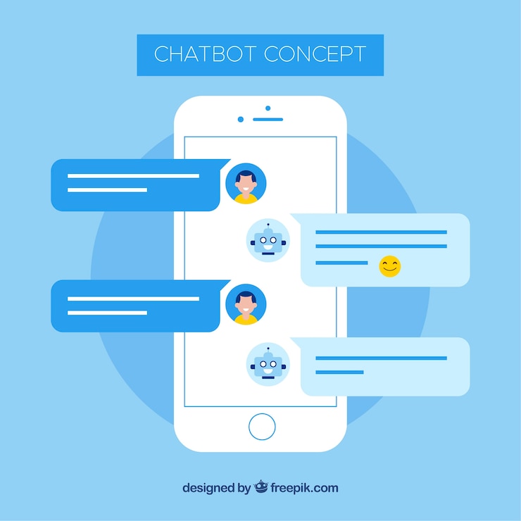 Vettore gratuito priorità bassa di concetto di chatbot con dispositivo mobile