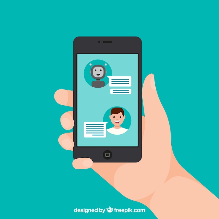 Vettore gratuito priorità bassa di concetto di chatbot con dispositivo mobile