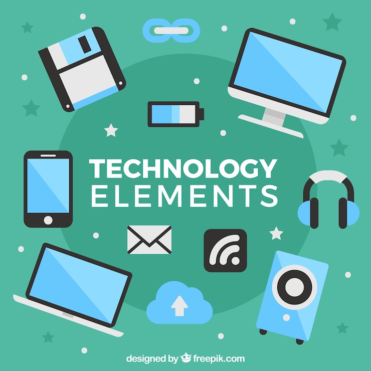 Vettore gratuito priorità bassa di elementi di tecnologia in stile piano