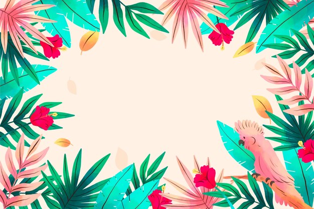 Priorità bassa di estate tropicale dell'acquerello con vegetazione