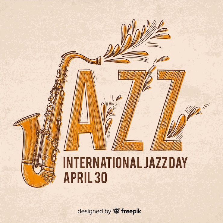 Vettore gratuito priorità bassa di giorno di jazz internazionale disegnato a mano
