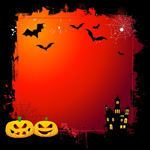 Priorità bassa di Halloween di Grunge con le zucche spettrali e la casa stregata