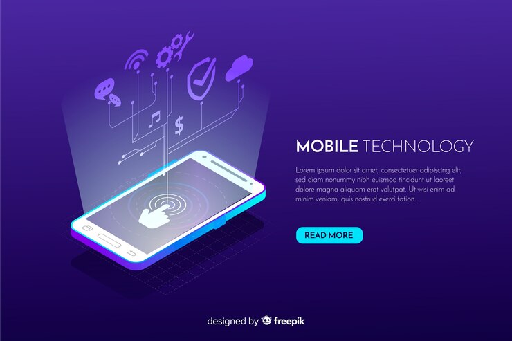 Vettore gratuito priorità bassa di tecnologia isometrica dello smartphone di gradiente