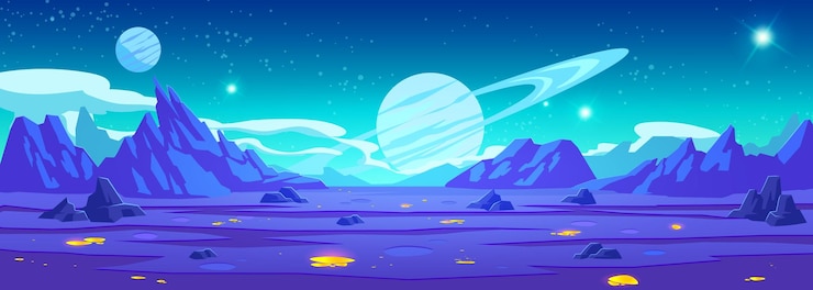 Vettore gratuito priorità bassa viola del fumetto del gioco del pianeta dello spazio alieno