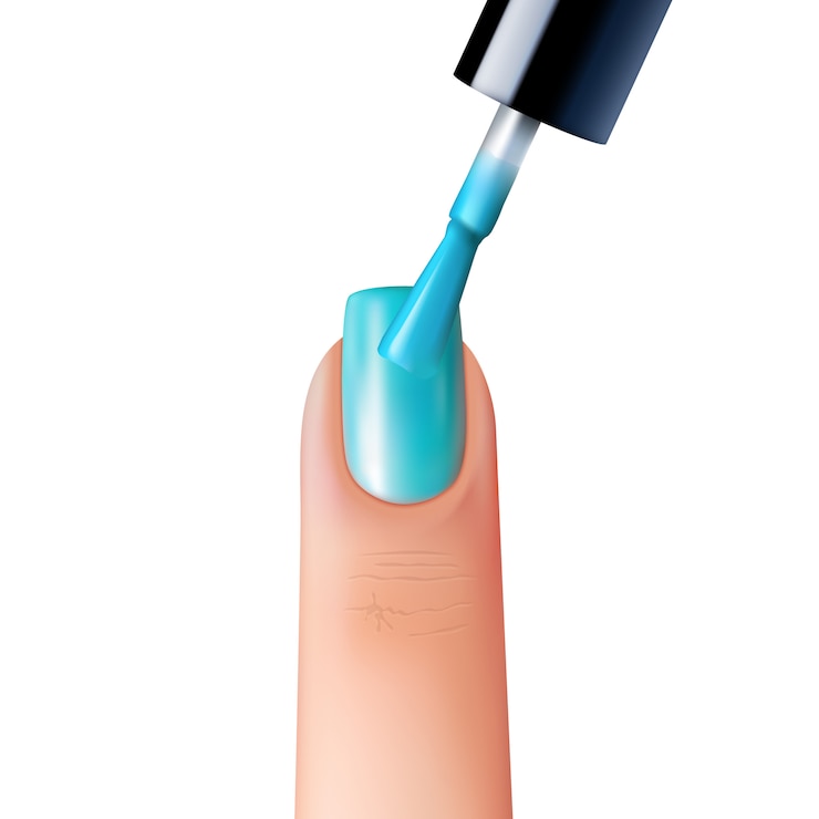 Vettore gratuito processo dell'unghia del manicure che lucida nell'illustrazione realistica di vettore di colore blu d'avanguardia