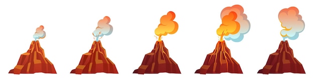 Processo di eruzione vulcanica in diverse fasi
