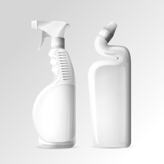 Prodotti chimici per la pulizia della casa di bottiglie 3D mockup di servizi igienici e detergenti per il bagno