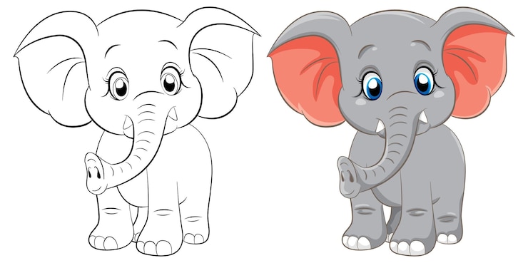 Vettore gratuito profilo della pagina da colorare dell'elefante carino