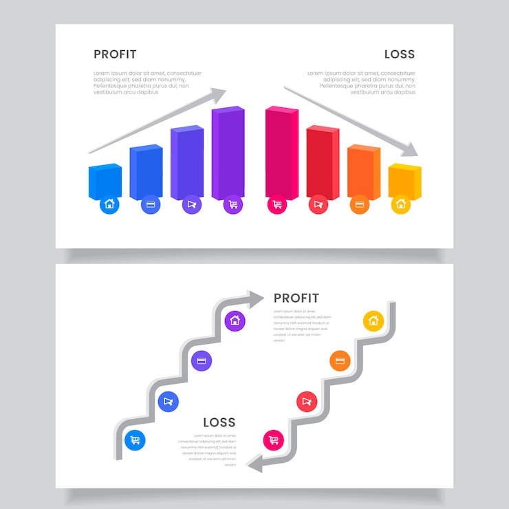 Vettore gratuito profitto e perdita colorati creativi infographic