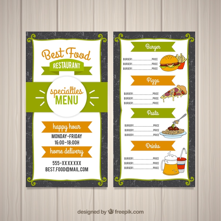 Vettore gratuito progettazione del menu del cibo