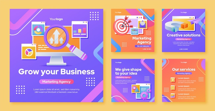 Vettore gratuito progettazione del modello di agenzia di marketing gradiente