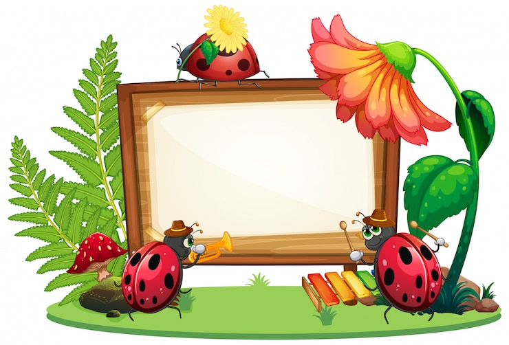 Vettore gratuito progettazione del modello di confine con insetti sullo sfondo del giardino