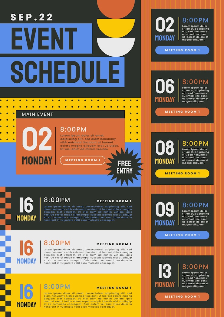 Vettore gratuito progettazione del programma degli eventi dal design piatto