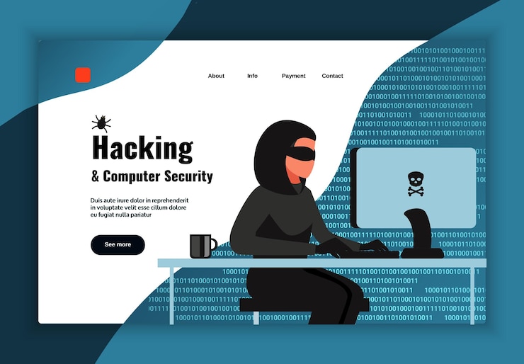 Vettore gratuito progettazione della pagina dell'hacker con l'illustrazione piana di vettore dei simboli di sicurezza del computer