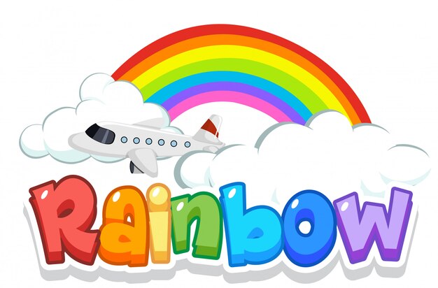 Progettazione di carattere per arcobaleno di parole con arcobaleno sullo sfondo del cielo