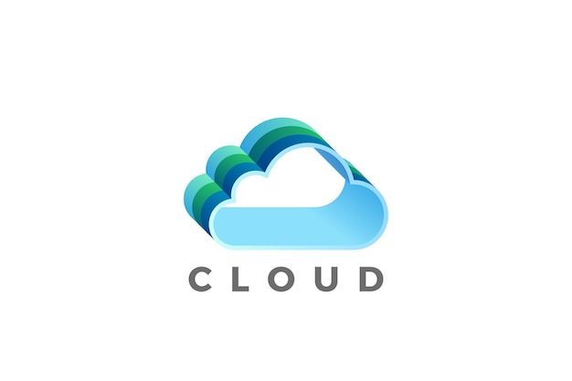 Progettazione di logo di cloud computing. Logotipo di tecnologia di rete di archiviazione dati