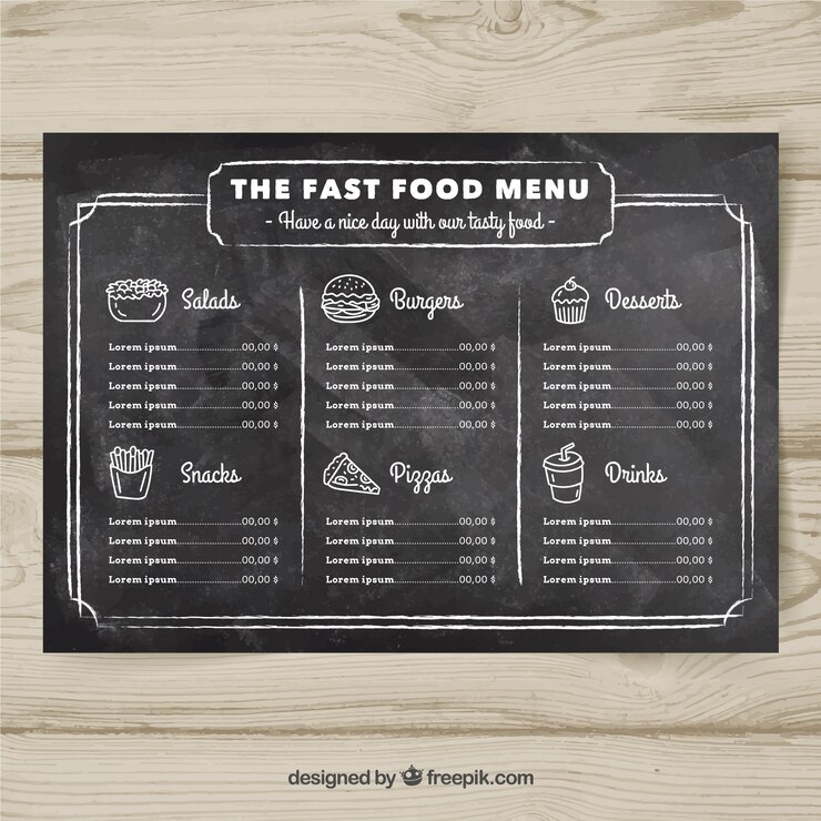 Vettore gratuito progettazione di menu fast food in stile gesso
