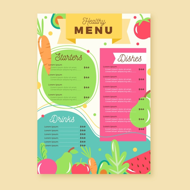 Progettazione di menu ristorante cibo sano