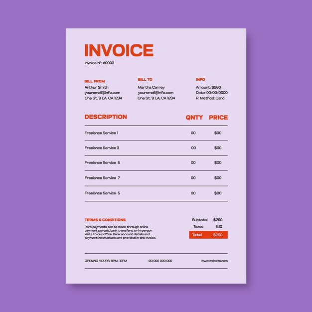 Progettazione di modelli di fatture freelance