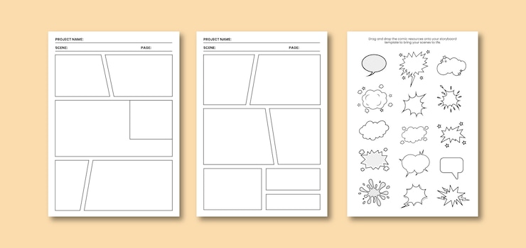 Vettore gratuito progettazione di modelli di storyboard per fumetti