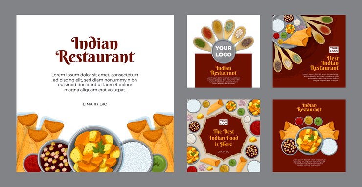 Vettore gratuito progettazione di post instagram ristorante indiano