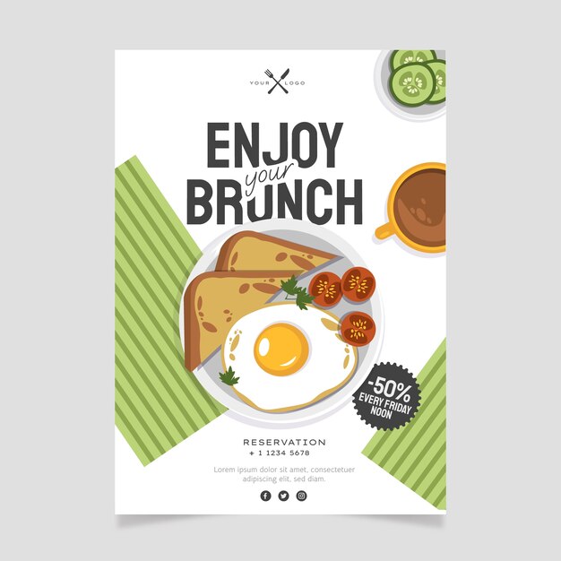 Progettazione di poster per colazione e brunch disegnati a mano