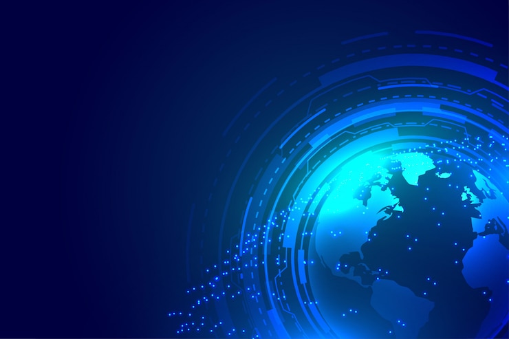 Vettore gratuito progettazione digitale della priorità bassa di tecnologia blu globale della terra