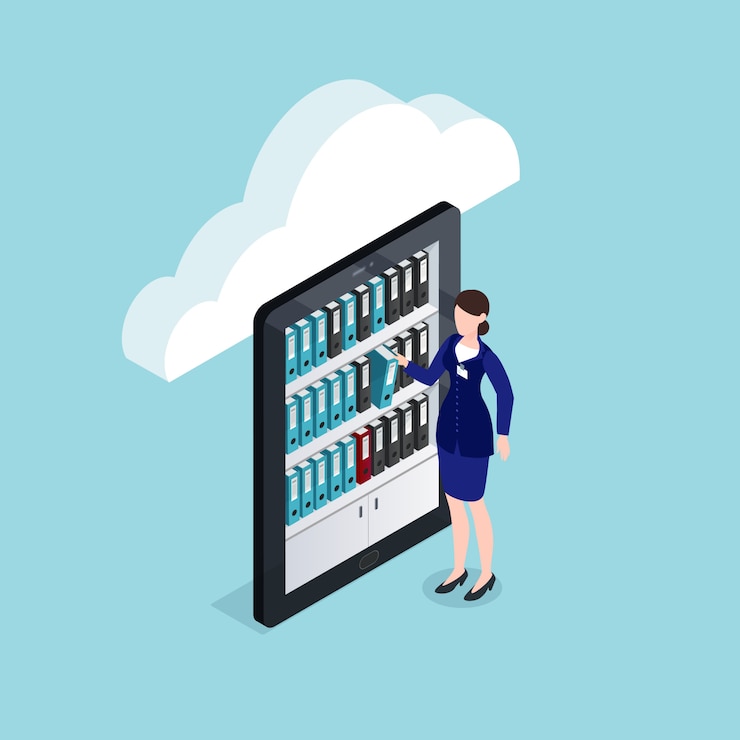 Vettore gratuito progettazione isometrica di archiviazione di documenti cloud