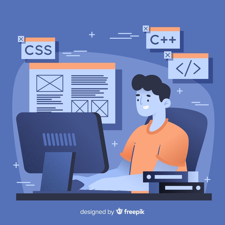 Vettore gratuito programmatore che lavora con c ++