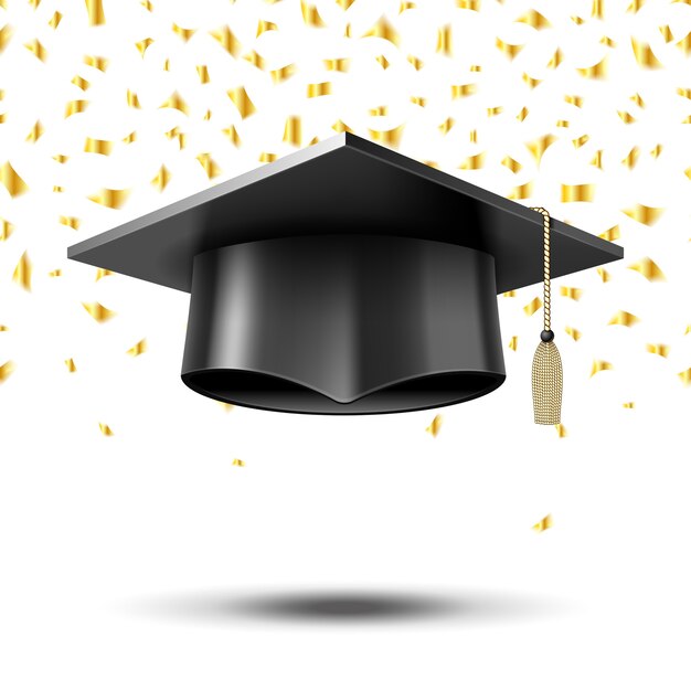 Protezione di graduazione, priorità bassa del concetto di educazione. Scuola universitaria universitaria, cappello e laurea,